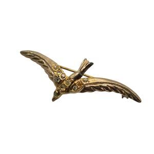 Vintage Rhinestone Bird Brooch Gold Tone Swallow Figural Pin 2 Inch